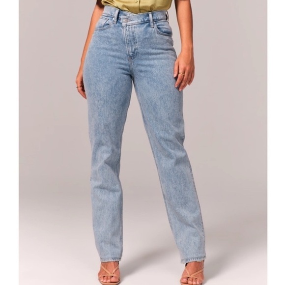 Abercrombie & Fitch Size 36 The 90s Straight Ultra High Rise Cross Waist Jeans - Picture 1 of 8